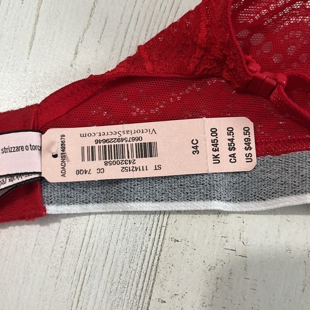 Victoria’s Secret Lightly Lined t-shirt red lace bra Size 34C - Picture 5 of 9